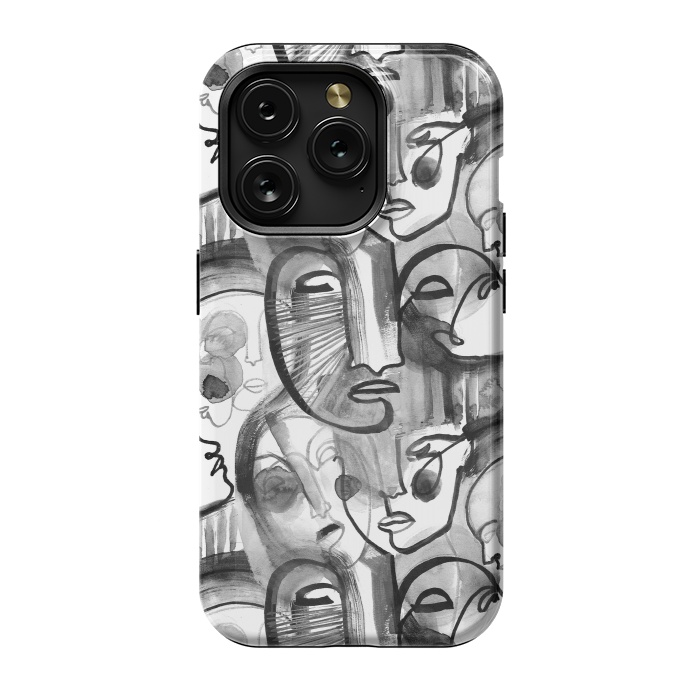 iPhone 15 Pro StrongFit Tribal ink line art portaits by Oana 
