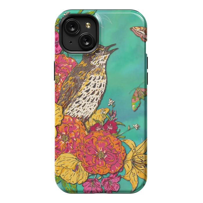iPhone 15 Plus StrongFit Floral Songthrush by Lotti Brown