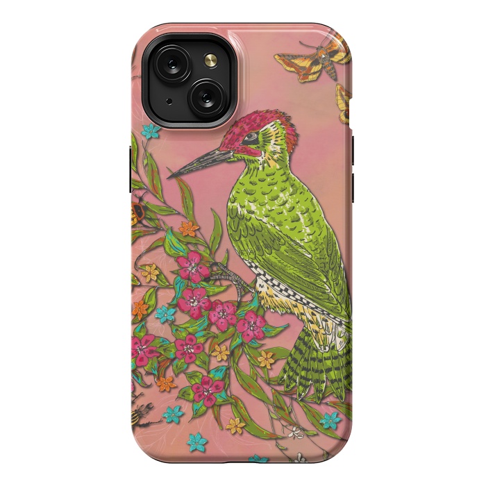 iPhone 15 Plus StrongFit Floral Woodpecker by Lotti Brown