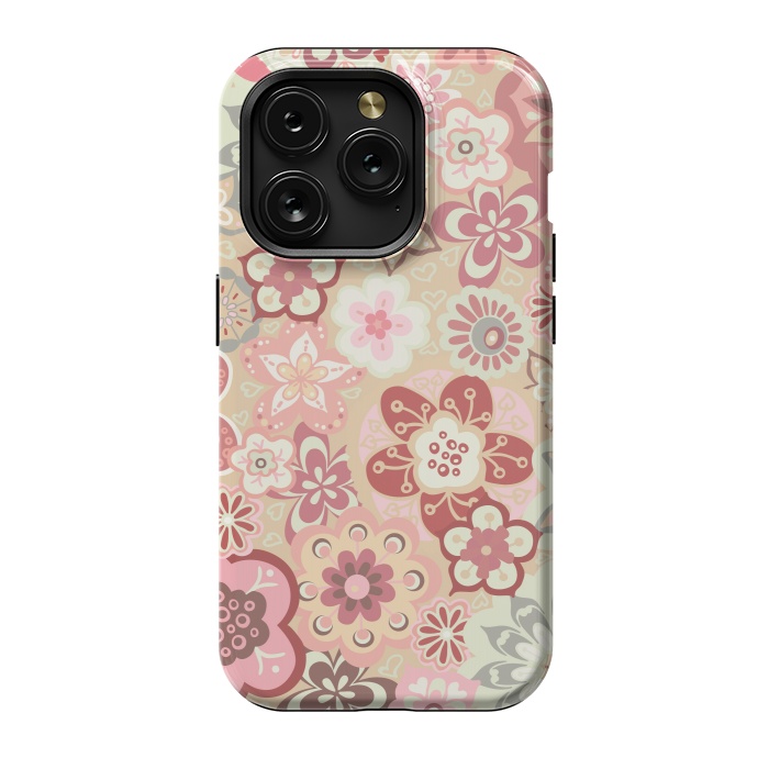 iPhone 15 Pro StrongFit Beautiful Bouquet of Blooms-Beige and Pink by Paula Ohreen