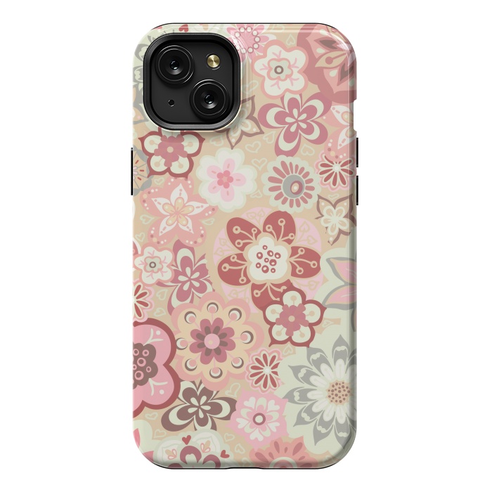 iPhone 15 Plus StrongFit Beautiful Bouquet of Blooms-Beige and Pink by Paula Ohreen