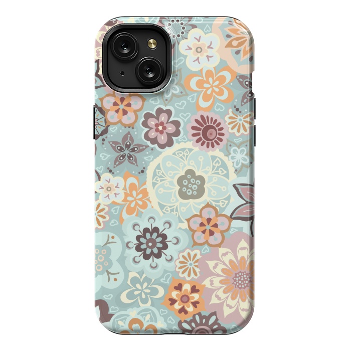 iPhone 15 Plus StrongFit Beautiful Bouquet of Blooms-Blue and Pink by Paula Ohreen