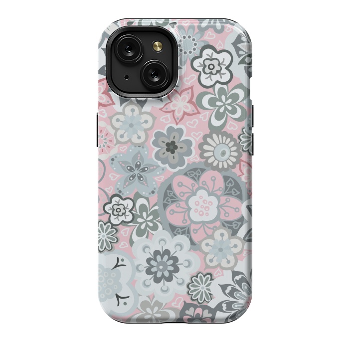 iPhone 15 StrongFit Beautiful Bouquet of Blooms-Light grey and pink by Paula Ohreen