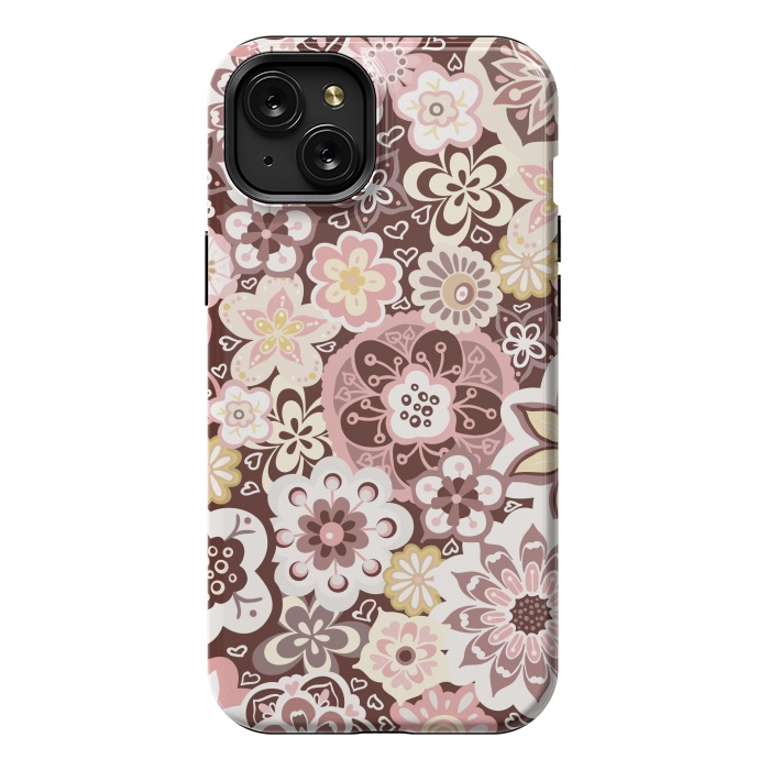 iPhone 15 Plus StrongFit Bouquet of Blooms-Brown and Yellow by Paula Ohreen