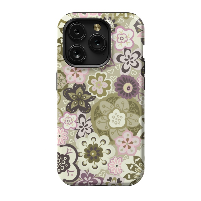 iPhone 15 Pro StrongFit Bouquet of Blooms-Green and Pink by Paula Ohreen