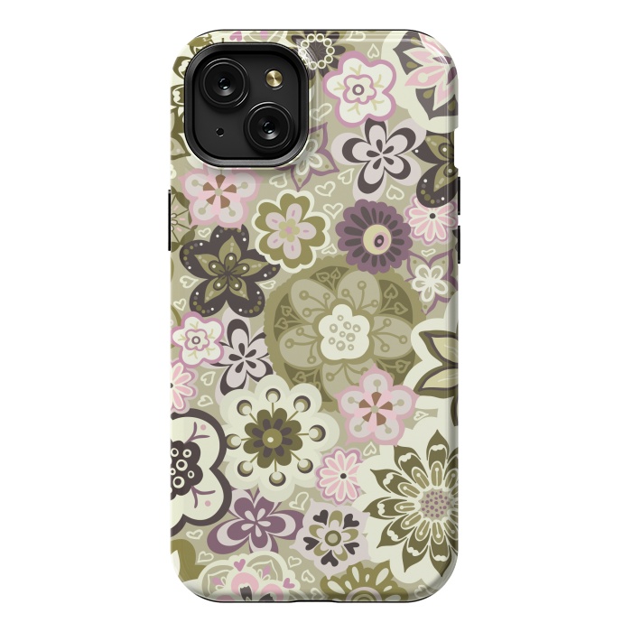 iPhone 15 Plus StrongFit Bouquet of Blooms-Green and Pink by Paula Ohreen