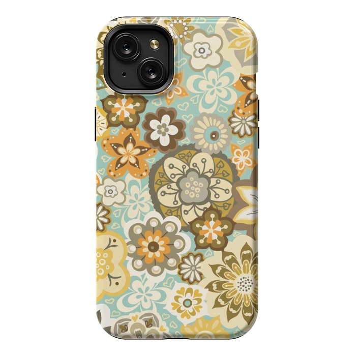 iPhone 15 Plus StrongFit Bouquet of Blooms-Blue and Orange by Paula Ohreen