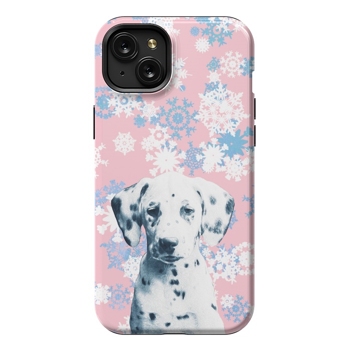 iPhone 15 Plus StrongFit Pink blue dalmatian and snowflakes by Oana 