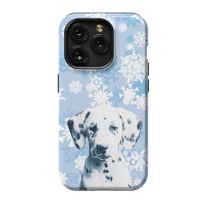 iPhone 15 Pro StrongFit Cute dalmatian and blue white snowflakes by Oana 