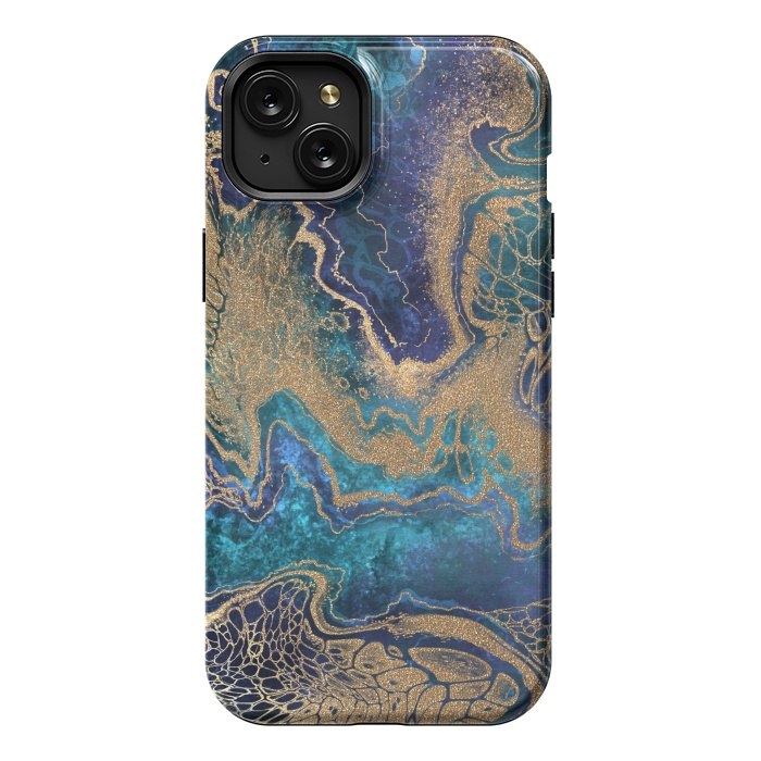 iPhone 15 Plus StrongFit Abstract Background Blue Gold Marble by ArtsCase
