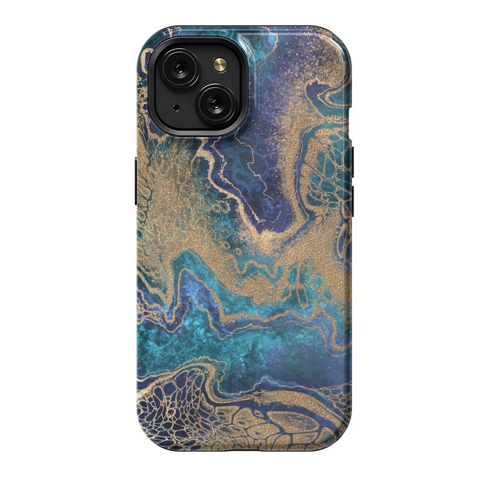 iPhone 15 StrongFit Abstract Background Blue Gold Marble by ArtsCase