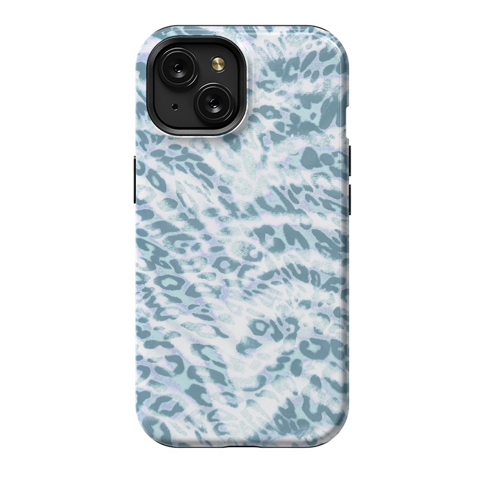 iPhone 15 StrongFit Baby blue brushed leopard print and tiger stripes by Oana 