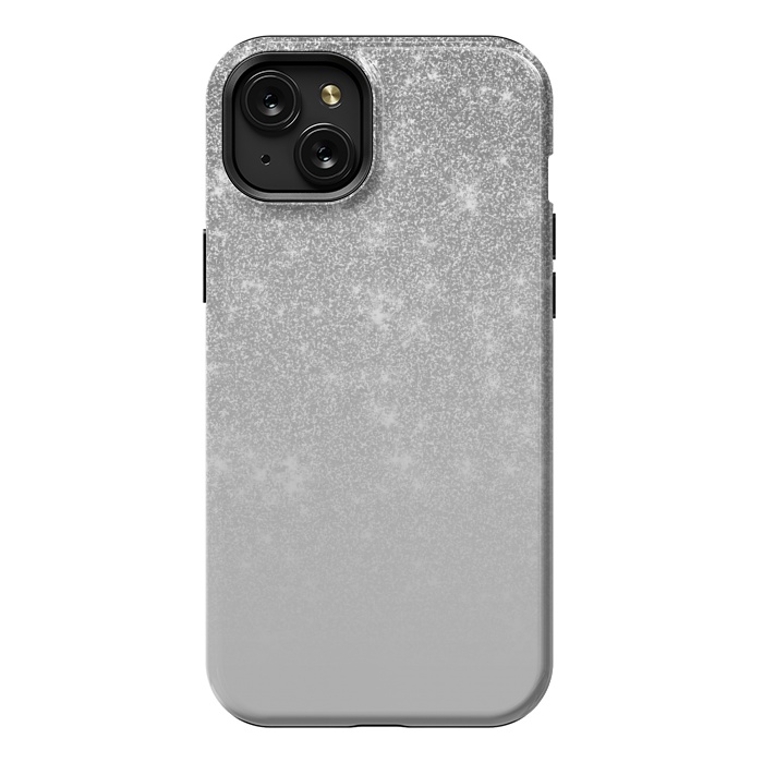iPhone 15 Plus StrongFit Glam Silver Glitter Grey Ombre Gradient by Julie Erin Designs