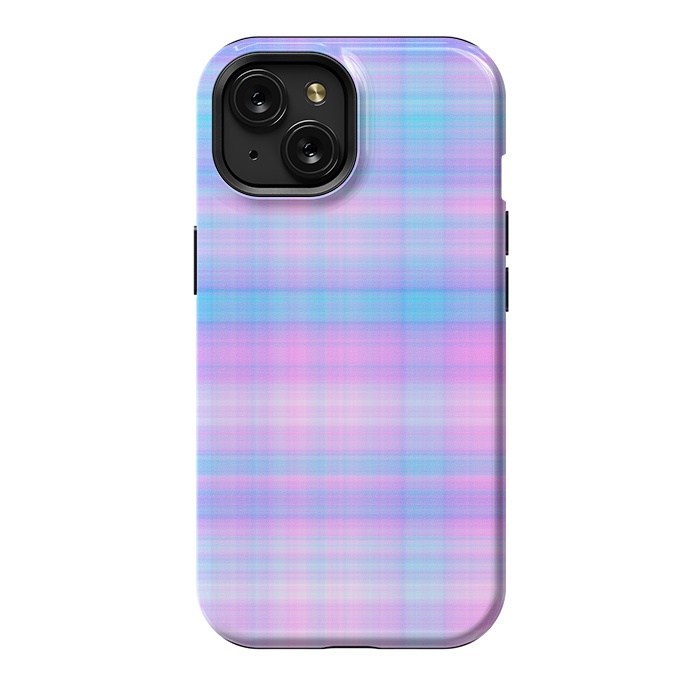 iPhone 15 StrongFit Girly Pastel Plaid Blue Pink by Julie Erin Designs