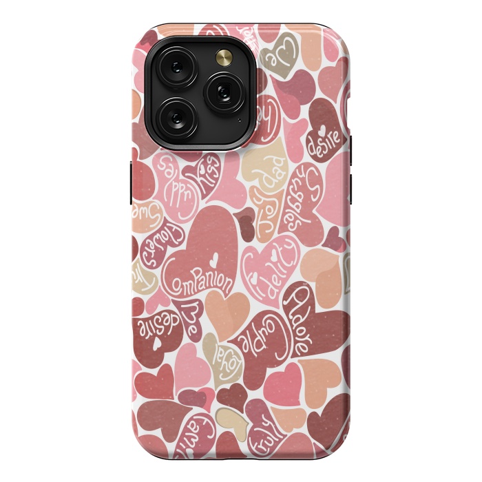 iPhone 15 Pro Max StrongFit Love hearts with loving words in red and beige by Paula Ohreen