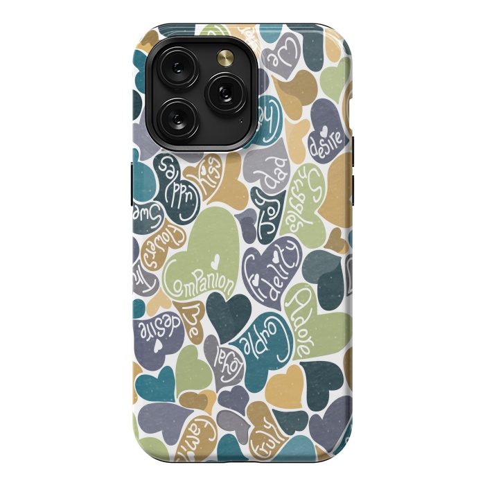 iPhone 15 Pro Max StrongFit Love hearts with loving words in blue and green by Paula Ohreen