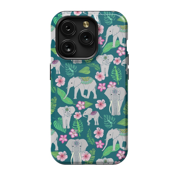 iPhone 15 Pro StrongFit Elephants of the Jungle on Green by Tangerine-Tane