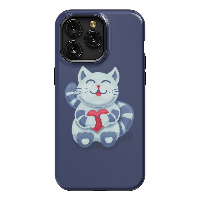 iPhone 15 Pro Max StrongFit Cute Blue Kitty With Heart In Love by Boriana Giormova