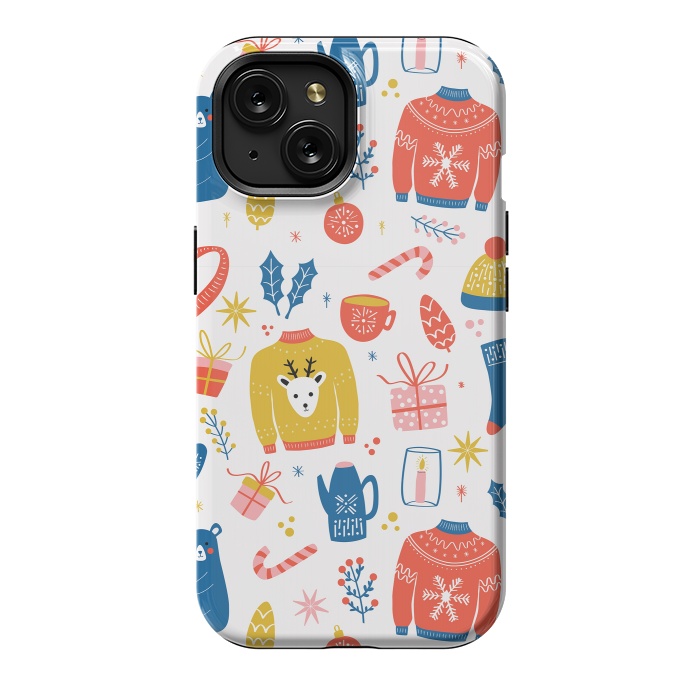 iPhone 15 StrongFit Christmas pattern, white by Jelena Obradovic