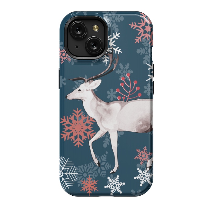 iPhone 15 StrongFit Reindeer and snowflakes winter illustration by Oana 