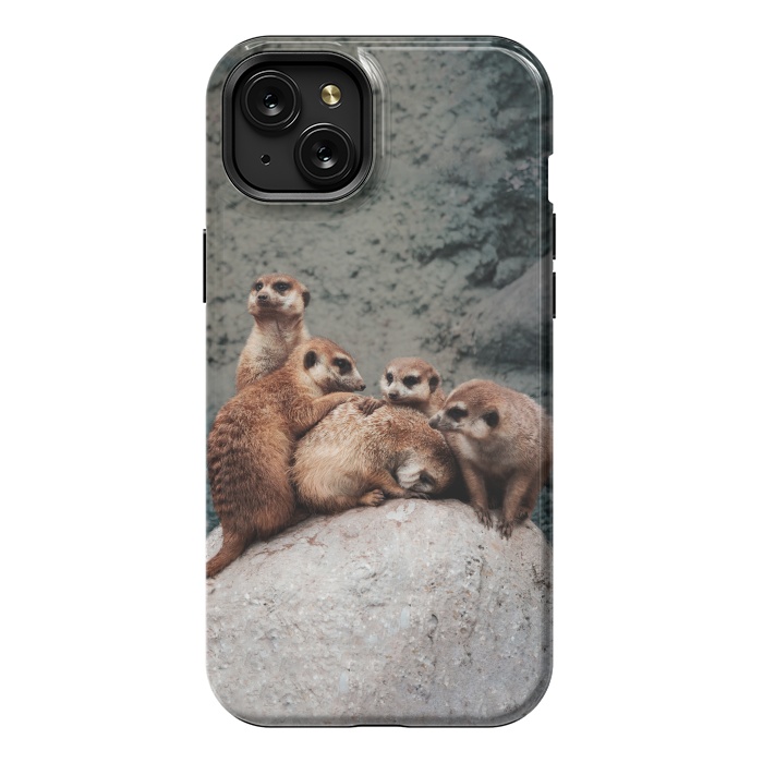 iPhone 15 Plus StrongFit Meerkat family by Laura Nagel