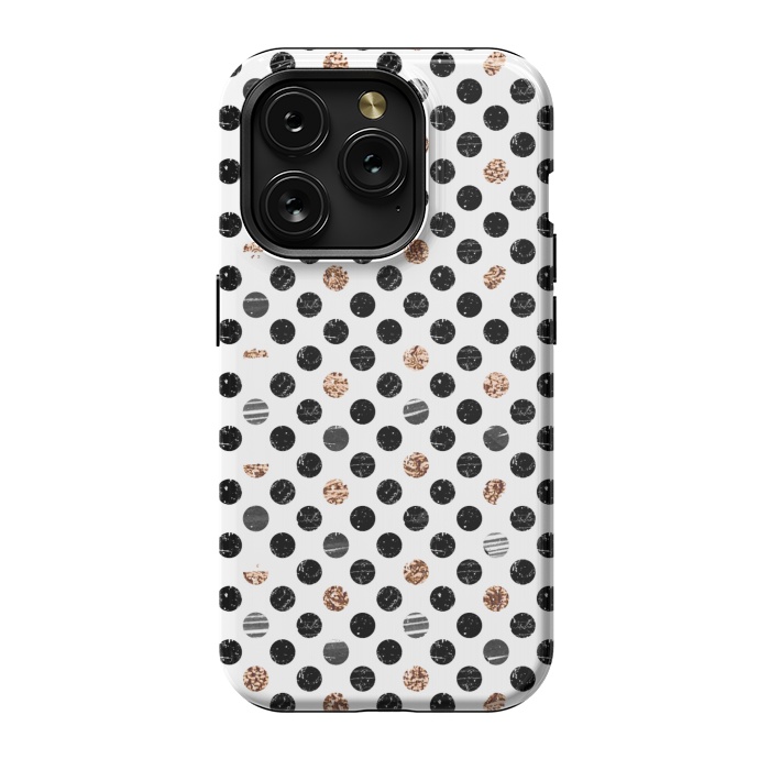 iPhone 15 Pro StrongFit Ink and gold glitter polka dots by Oana 