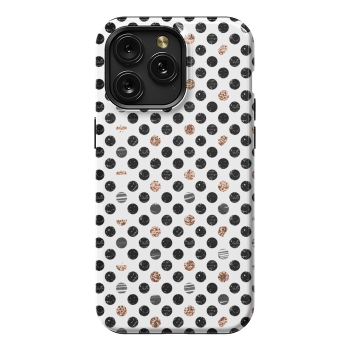 iPhone 15 Pro Max StrongFit Ink and gold glitter polka dots by Oana 