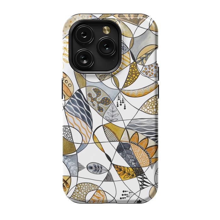 iPhone 15 Pro StrongFit Continuous Line Abstract Art in Grey and Yellow by Paula Ohreen