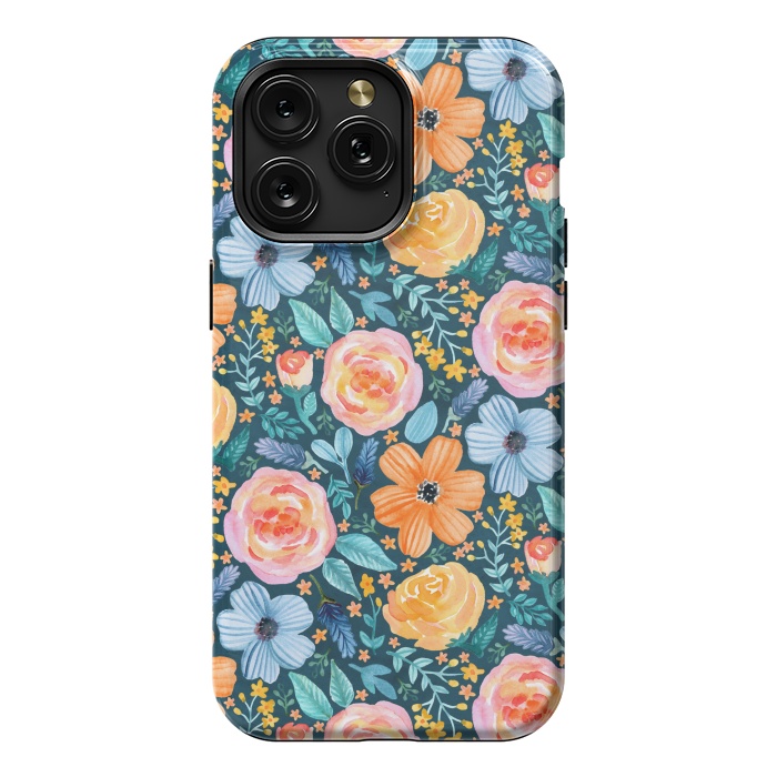 iPhone 15 Pro Max StrongFit Bold Blooms on Dark Teal by Tangerine-Tane