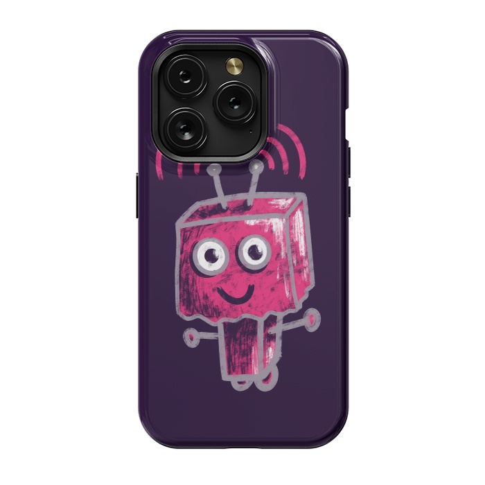 iPhone 15 Pro StrongFit Cute Pink Robot With Paper Bag Head Kids by Boriana Giormova
