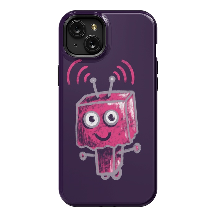 iPhone 15 Plus StrongFit Cute Pink Robot With Paper Bag Head Kids by Boriana Giormova