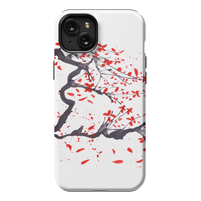 iPhone 15 Plus StrongFit Cherry tree flowers watercolor by ArtKingdom7