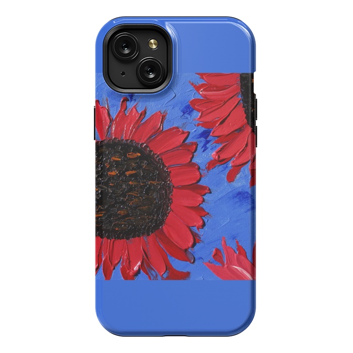 iPhone 15 Plus StrongFit Red sunflowers art by ArtKingdom7