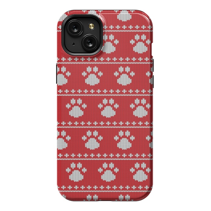 iPhone 15 Plus StrongFit red paws pattern by MALLIKA