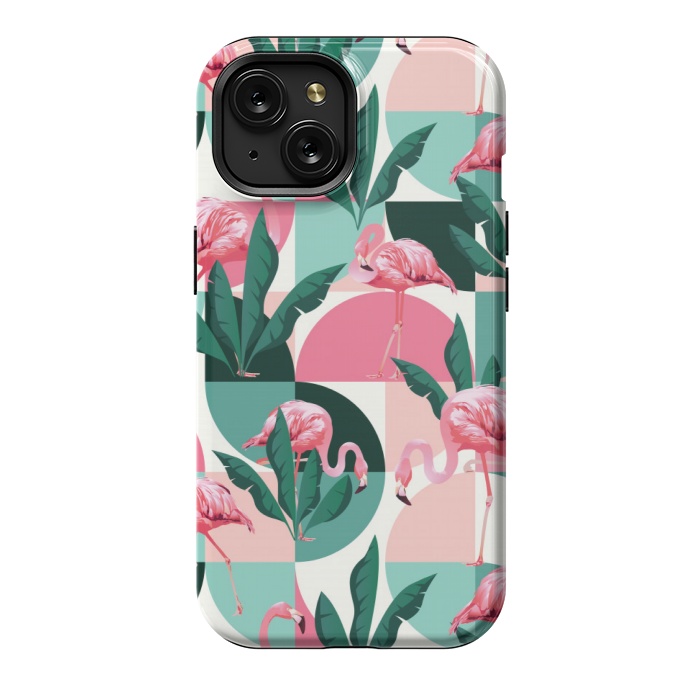 iPhone 15 StrongFit square flamingo pattern  by MALLIKA
