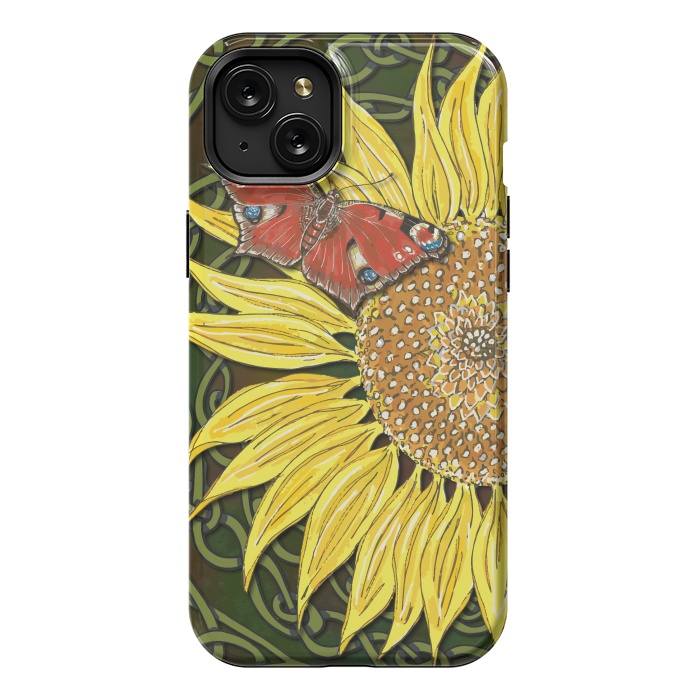 iPhone 15 Plus StrongFit Sunflower and Butterfly by Lotti Brown