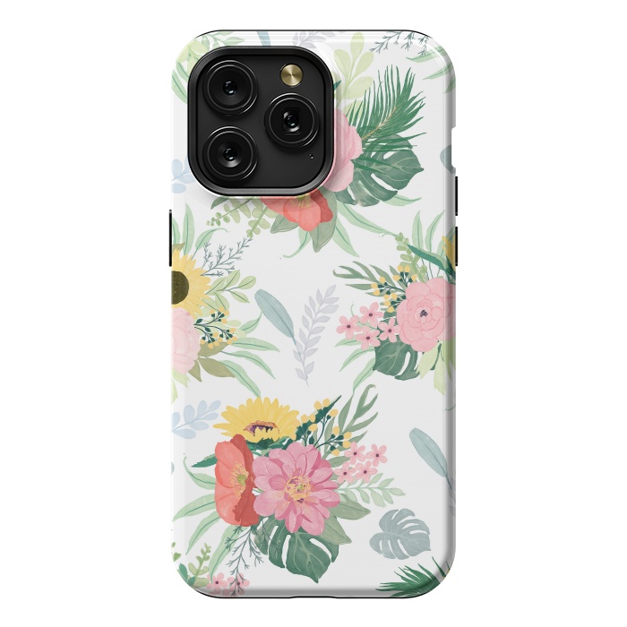 iPhone 15 Pro Max StrongFit Girly Watercolor Poppy & Sunflowers Floral Design by InovArts