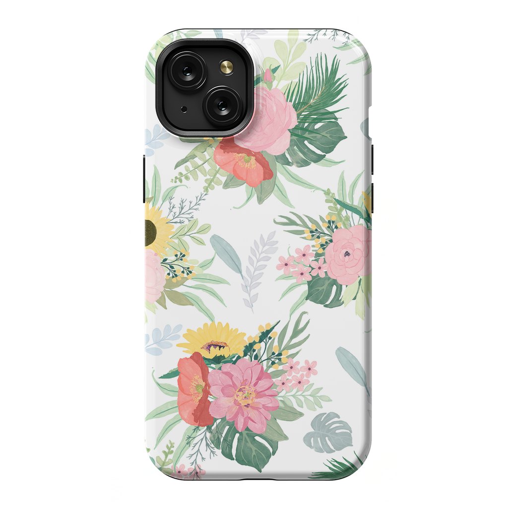 iPhone 15 Plus StrongFit Girly Watercolor Poppy & Sunflowers Floral Design by InovArts