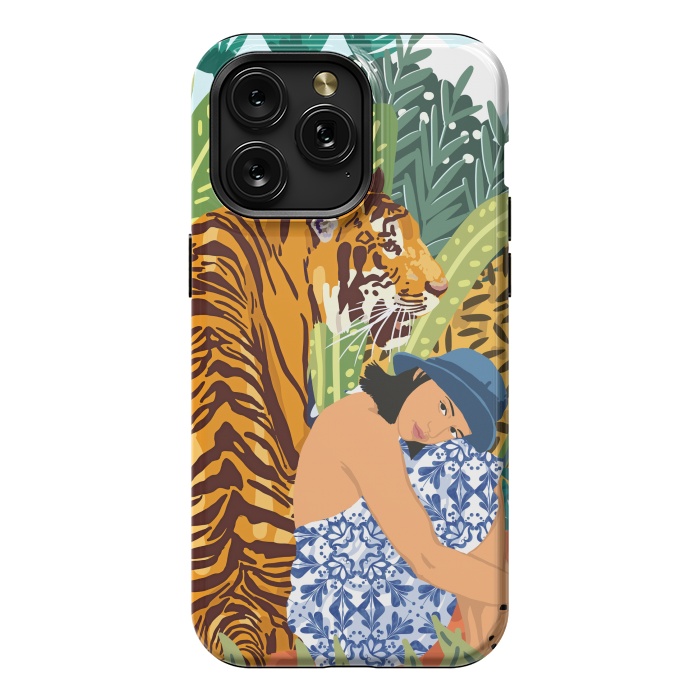 iPhone 15 Pro Max StrongFit Awaken The Tiger Within Illustration, Wildlife Nature Wall Decor, Jungle Human Nature Connection by Uma Prabhakar Gokhale