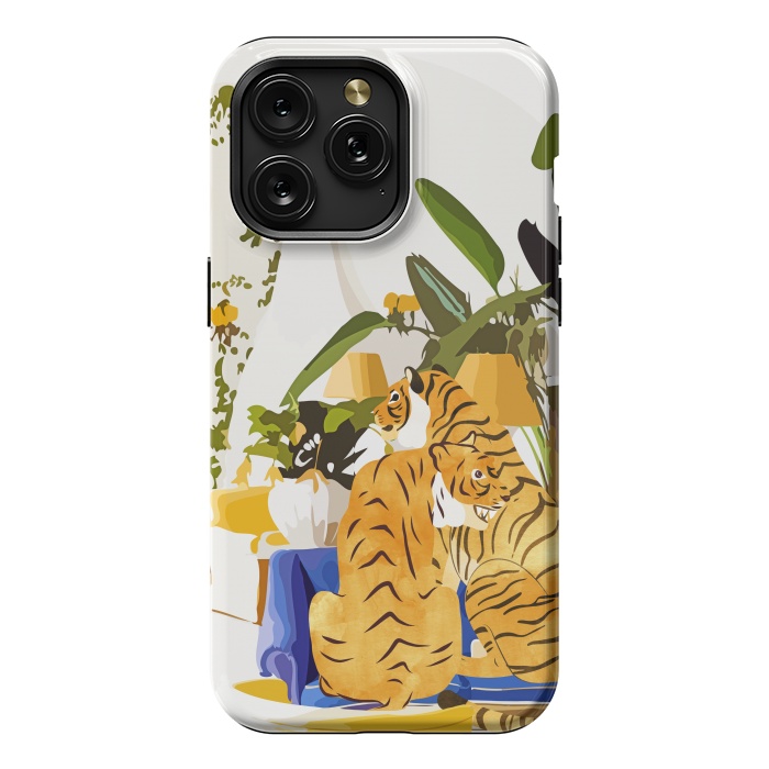 iPhone 15 Pro Max StrongFit Tiger Reserve Villa | Bohemian Tropical Jungle Décor | Pastel Honeymoon Couple Love Wildlife by Uma Prabhakar Gokhale