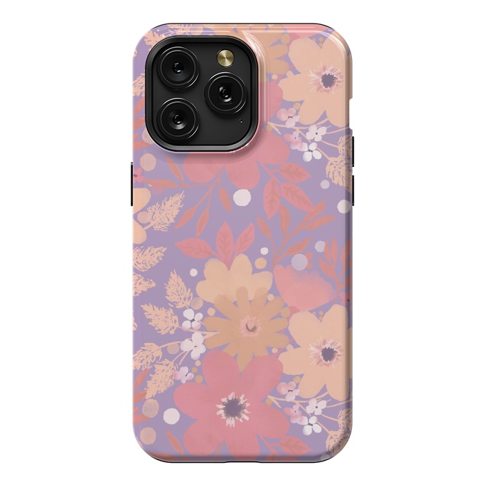 iPhone 15 Pro Max StrongFit Watercolor dotted wildflowers - pink purple by Oana 