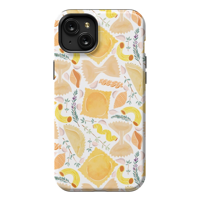 iPhone 15 Plus StrongFit Pasta Pattern on White by Tangerine-Tane