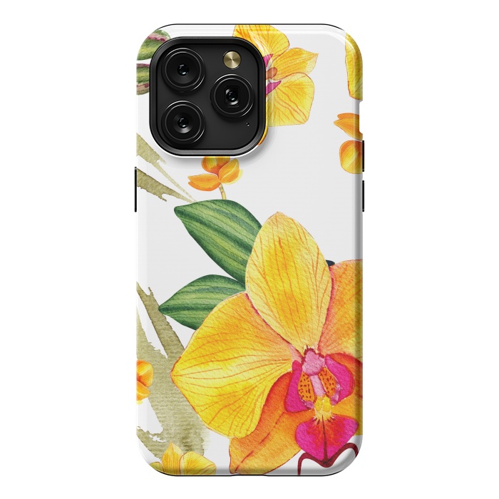 iPhone 15 Pro Max StrongFit watercolor yellow orchid flowers by haroulita