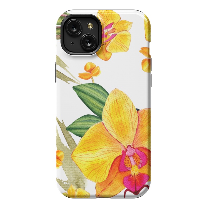 iPhone 15 Plus StrongFit watercolor yellow orchid flowers by haroulita