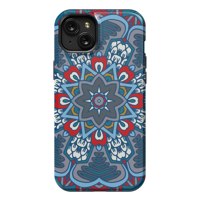 iPhone 15 Plus StrongFit blue red star flower mandala by haroulita