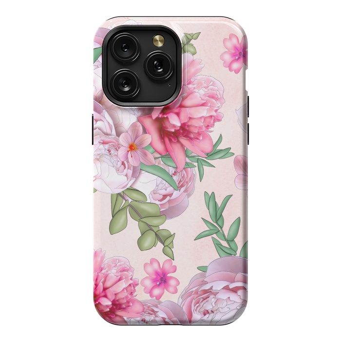 iPhone 15 Pro Max StrongFit purple pink peony flowers by haroulita