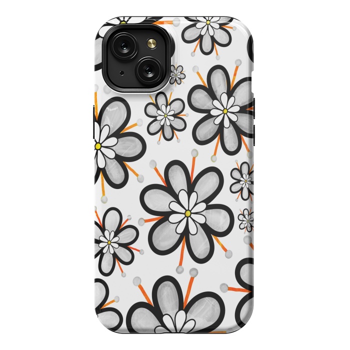 iPhone 15 Plus StrongFit gray flowers  by haroulita