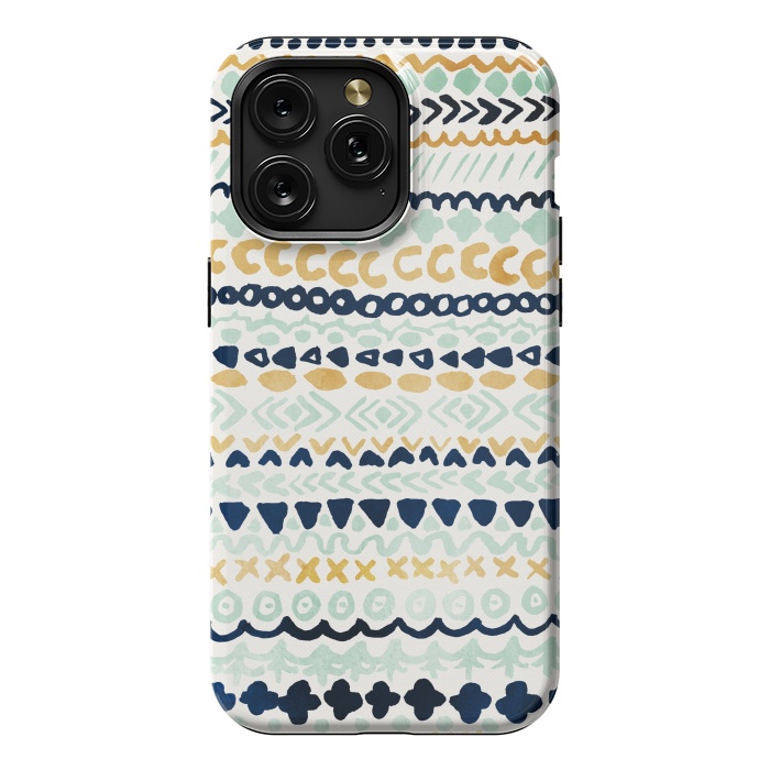 iPhone 15 Pro Max StrongFit Navy, Teal & Mustard Tribal by Tangerine-Tane