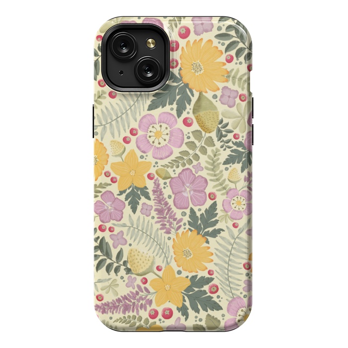 iPhone 15 Plus StrongFit Olive's Garden in Yellow and Pink by Paula Ohreen