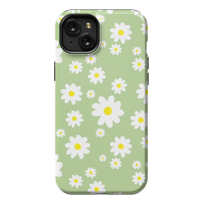 iPhone 15 Plus StrongFit Spring Green Daisy Flower Pattern by Julie Erin Designs